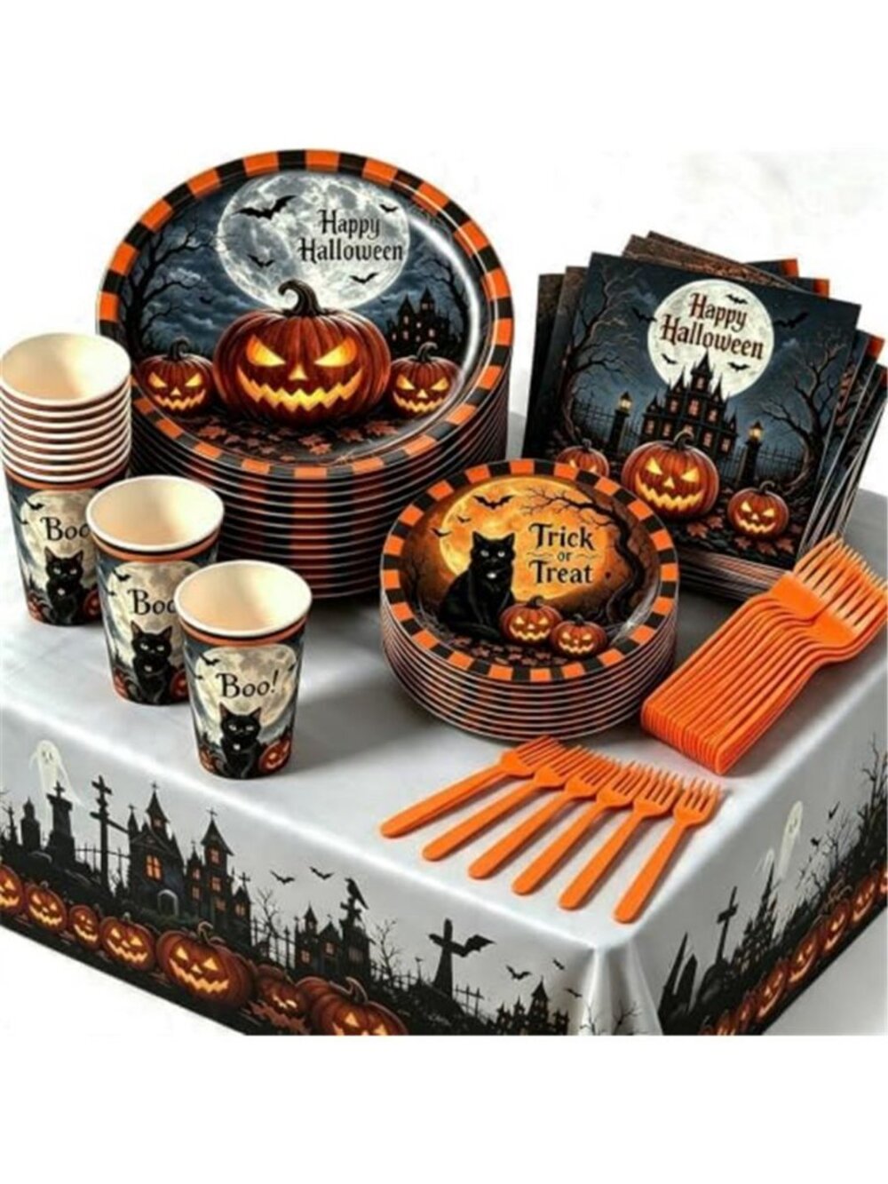 Halloween Party Supplies Plates and Napkins Set, Halloween Disposable Tableware